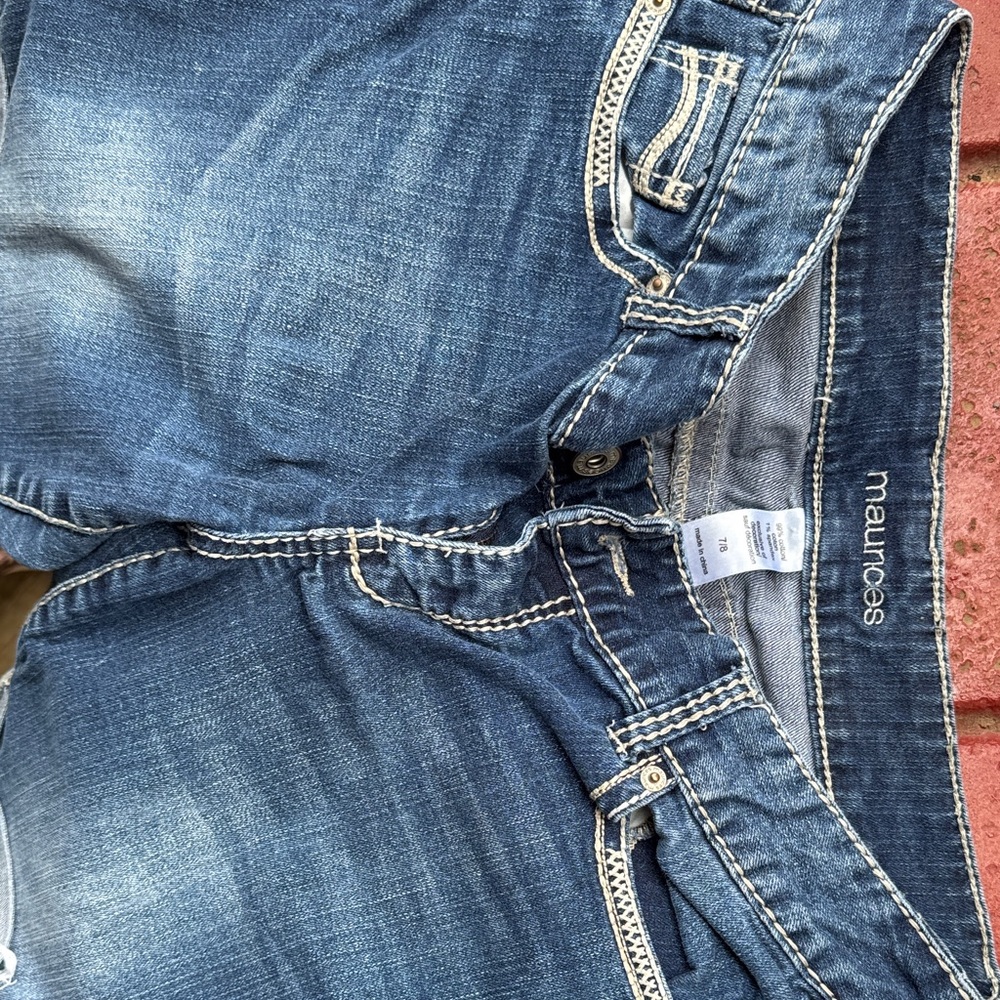 Maurices Dark Blue Denim Jean Shorts with Contrast Stitching - Picture 3 of 3